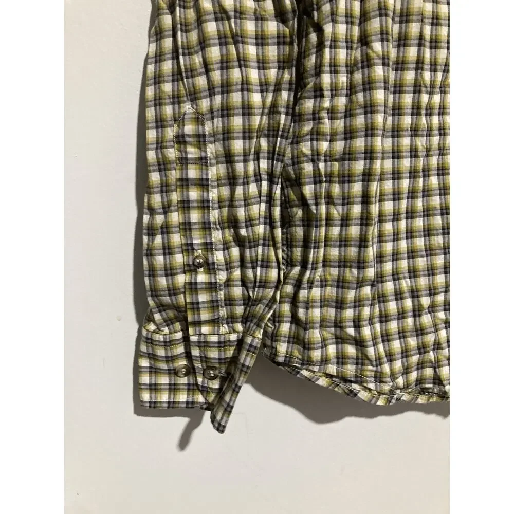 BANANA REPUBLIC MENS PINK PLAID BUTTON DOWN SHIRT Large UNTUCKED FIT